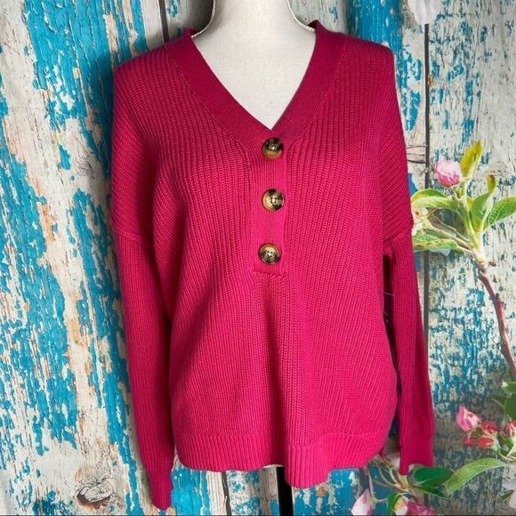 Rachel Zoe oversized comfy relaxed fit chunky pink boho sweater - Picture 1 of 4